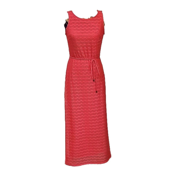 COVINGTON coral red mesh maxi dress. Ties at waist. Size is 6. - Picture 2 of 11